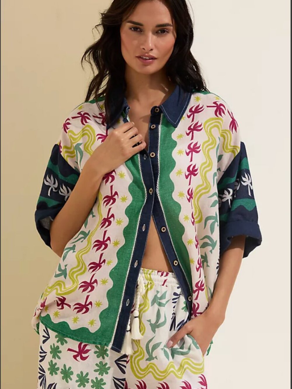 Daniella Manini x Celandine Linen-Blend Short-Sleeve Buttondown Shirt